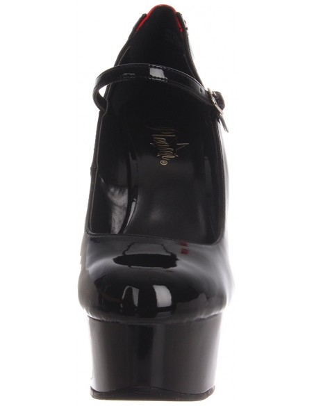 Sexi zapato de plataforma con trenzado negro y fondo rojo